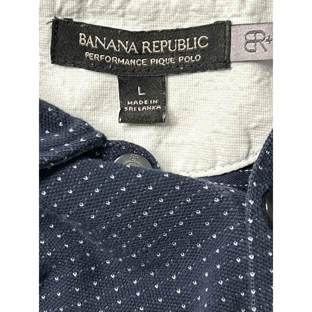Banana Republic Performance‎ Pique Polo Shirt Navy Blue Dotted Mens Size L